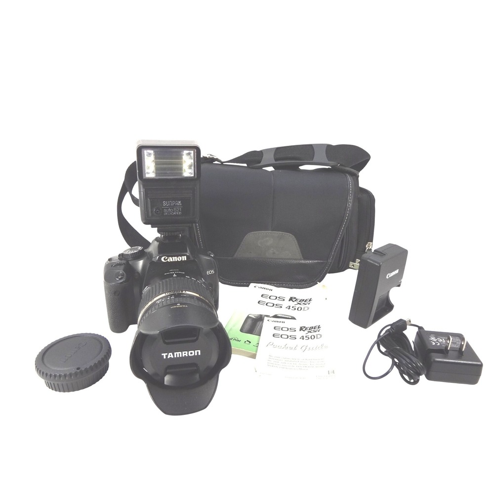 Canon EOS Rebel XSi DSLR Camera Tamron 28-80mm Lens Sunpak Flash Bag Bundle 450D